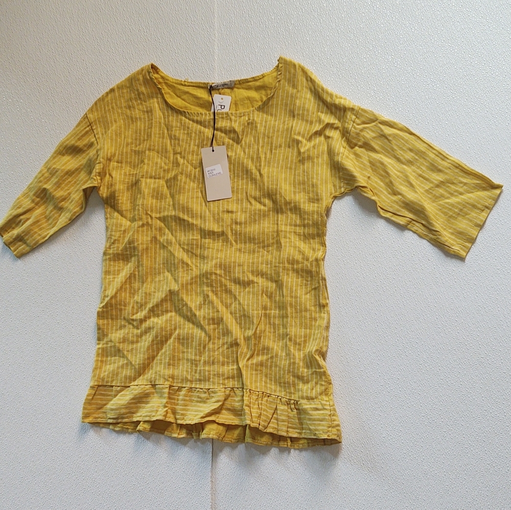 Lungo L'Arno Mustard Linen Ruffled Top